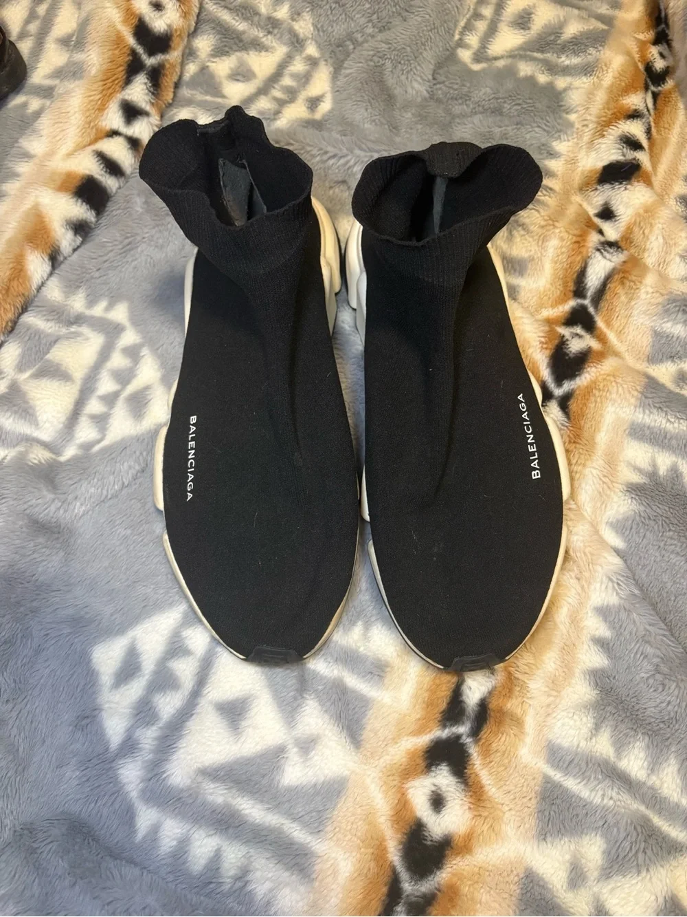 Balenciaga Black and White Speed Trainer Sock Sneakers